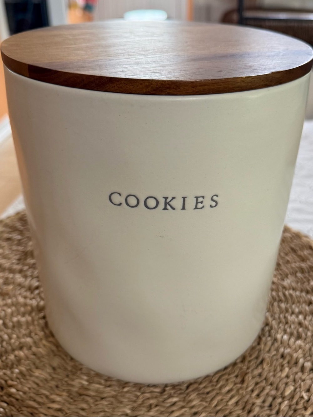 Magnolia Cream Stoneware Cookie Jar with Wood Lid